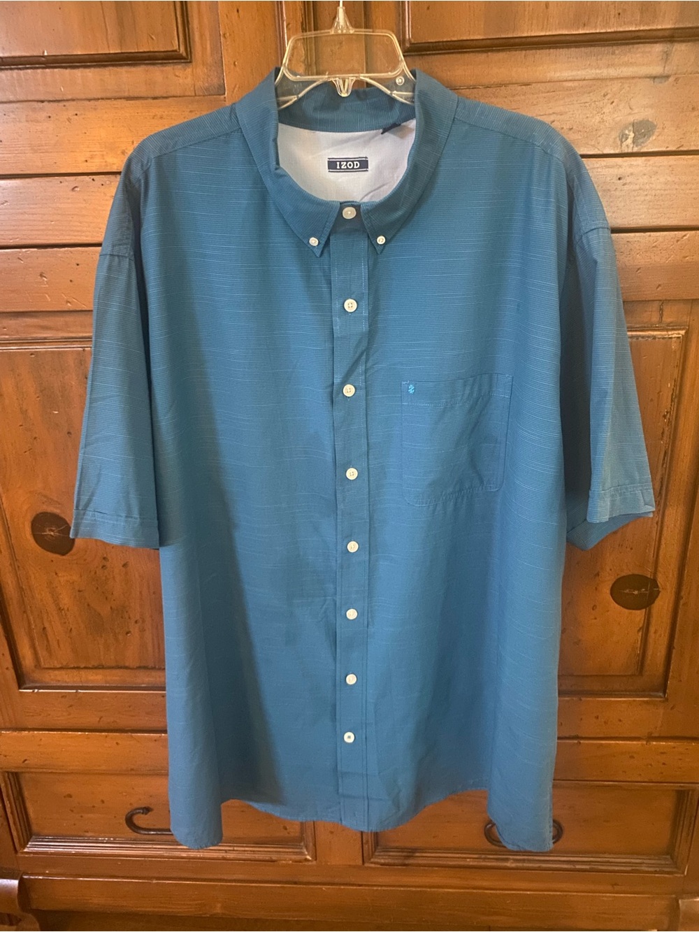 Mens Izod Button Down Short Sleeve Casual Shirt 3XLT Blue-Green New Without Tags